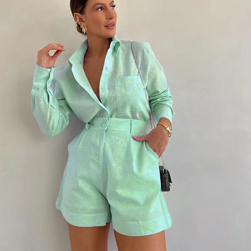 Women's Fashion Short Suit Pants Long-sleeve Suit