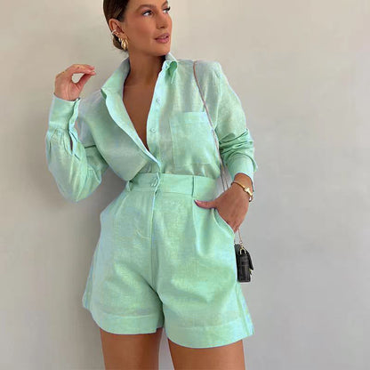 Women's Fashion Short Suit Pants Long-sleeve Suit