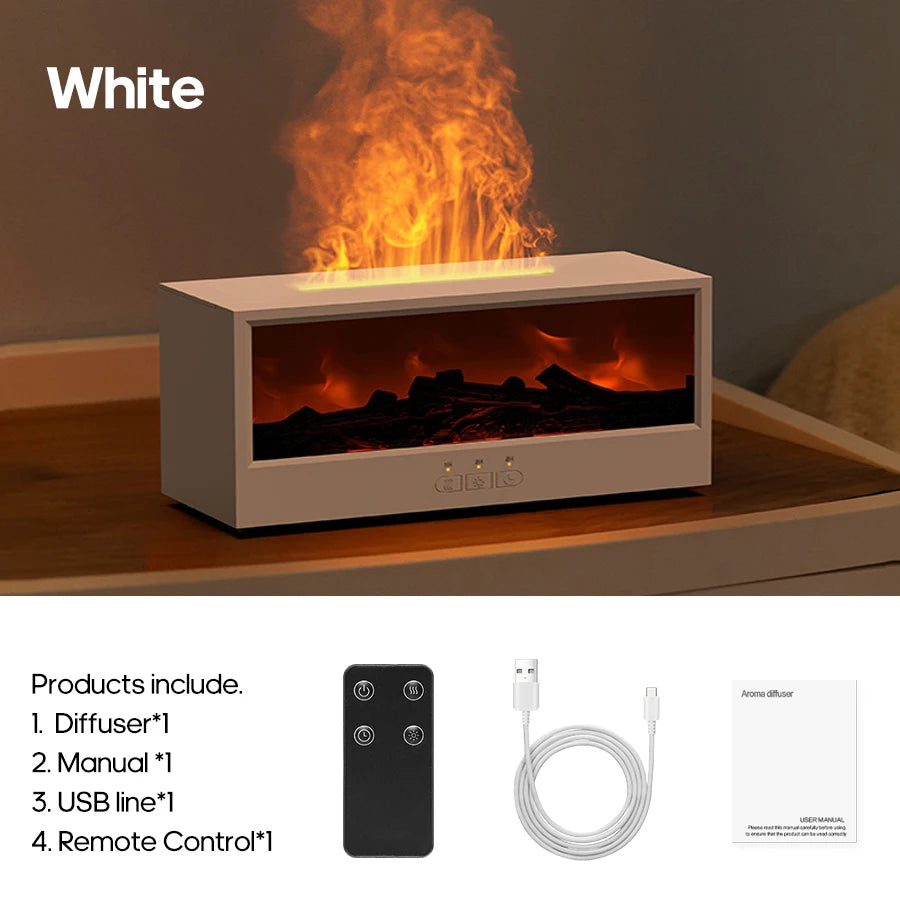 Upgraded Fireplace Diffuser 7-Color LED Flame Effect 300ml Cool Mist Humidifier Remote Timer Relaxing Aromatherapy Home Office