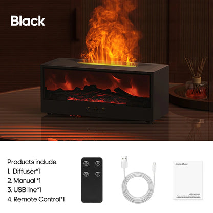 Upgraded Fireplace Diffuser 7-Color LED Flame Effect 300ml Cool Mist Humidifier Remote Timer Relaxing Aromatherapy Home Office