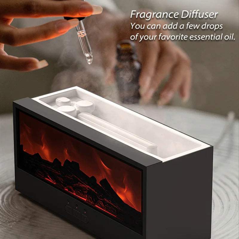 Upgraded Fireplace Diffuser 7-Color LED Flame Effect 300ml Cool Mist Humidifier Remote Timer Relaxing Aromatherapy Home Office