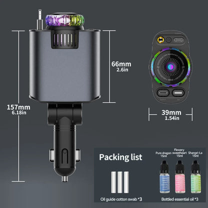 5-In-1 Car Aromatherapy Essential Oil Diffuser Starry Light 45W Retractable Phone Charger with IOS Type C PD30W Cable For IPhone