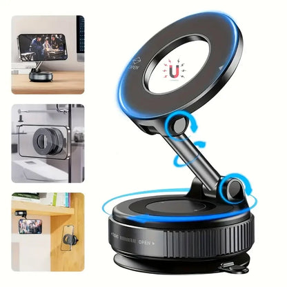 Car Phone Magnetic Stand Mechanical Vacuum Suction Cup Rotate 360° Magnetic Adsorption Bracket Navigation Universal Holder