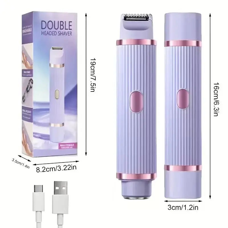 2-in-1 wireless rechargeable electric shaver, suitable for women - dual head bikini trimmer, suitable for both dry and wet use