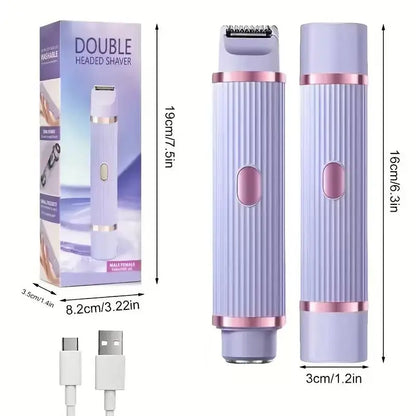 2-in-1 wireless rechargeable electric shaver, suitable for women - dual head bikini trimmer, suitable for both dry and wet use