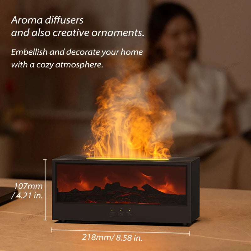 Upgraded Fireplace Diffuser 7-Color LED Flame Effect 300ml Cool Mist Humidifier Remote Timer Relaxing Aromatherapy Home Office