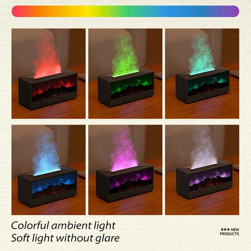 Upgraded Fireplace Diffuser 7-Color LED Flame Effect 300ml Cool Mist Humidifier Remote Timer Relaxing Aromatherapy Home Office