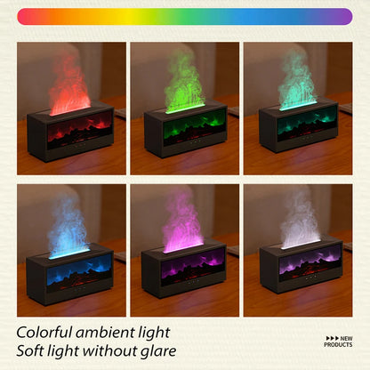 Upgraded Fireplace Diffuser 7-Color LED Flame Effect 300ml Cool Mist Humidifier Remote Timer Relaxing Aromatherapy Home Office