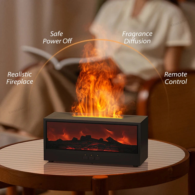 Upgraded Fireplace Diffuser 7-Color LED Flame Effect 300ml Cool Mist Humidifier Remote Timer Relaxing Aromatherapy Home Office