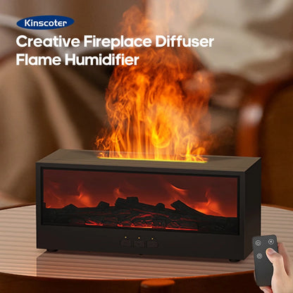 Upgraded Fireplace Diffuser 7-Color LED Flame Effect 300ml Cool Mist Humidifier Remote Timer Relaxing Aromatherapy Home Office