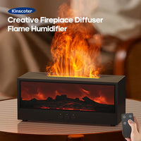 Upgraded Fireplace Diffuser 7-Color LED Flame Effect 300ml Cool Mist Humidifier Remote Timer Relaxing Aromatherapy Home Office