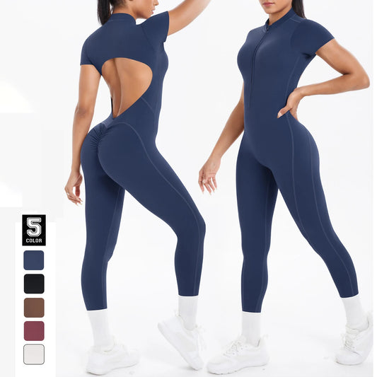 Sexy Backless Fitness & Dance Jumpsuit with Scrunch and Push-Up